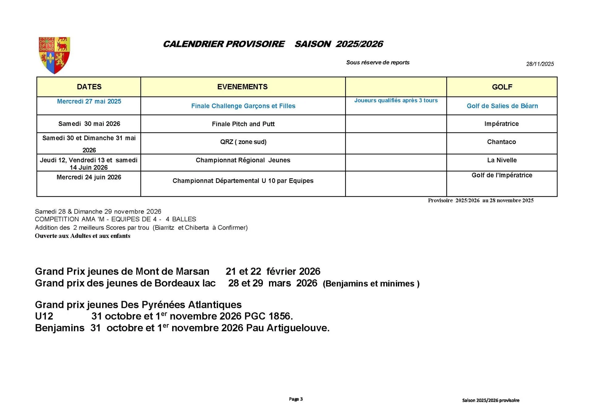 2025 2026 calendrier CD64 P3