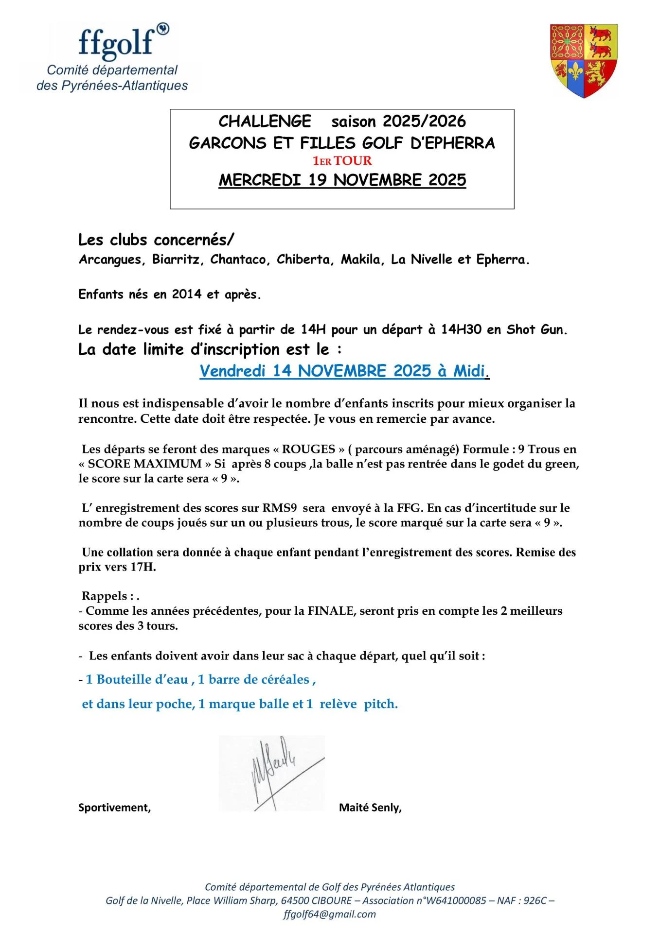 Informations Challenge Epherra  1er Tour