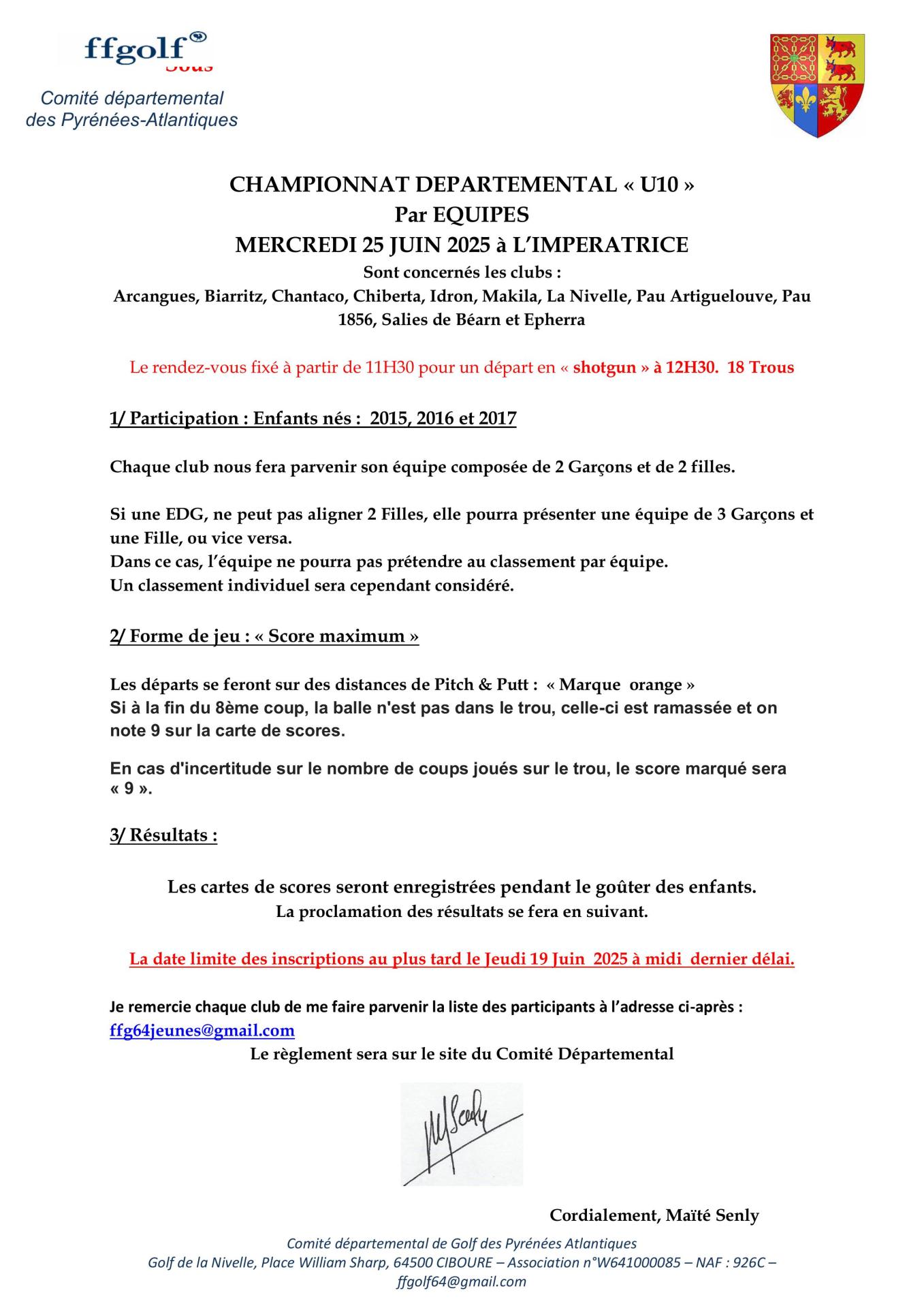 Note Informations  U10 par Equipes