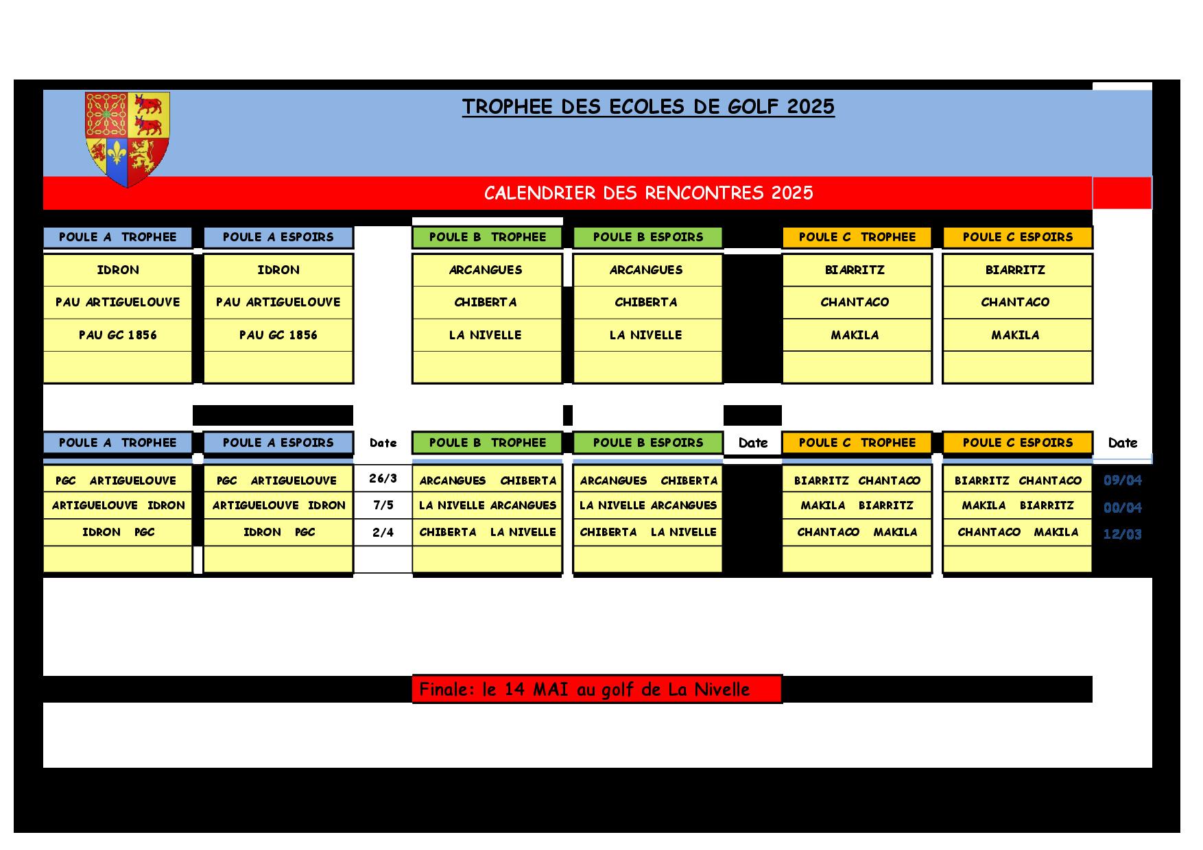 Calendrier teg espoirs 2025