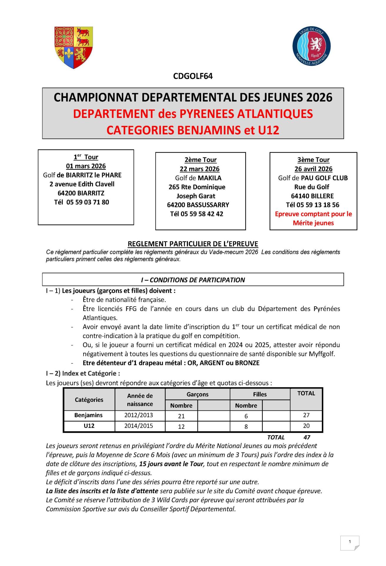 Championnat u12 2026 reglement page 1