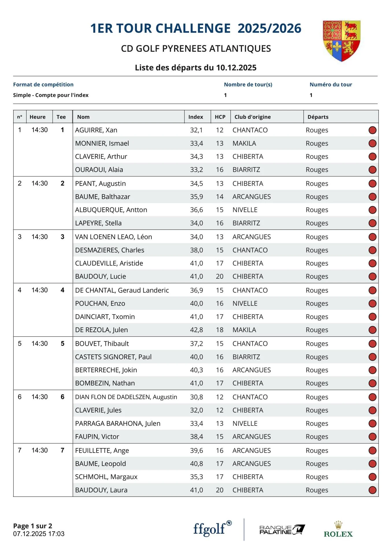 Départs Epherra mercredi 10 décembre