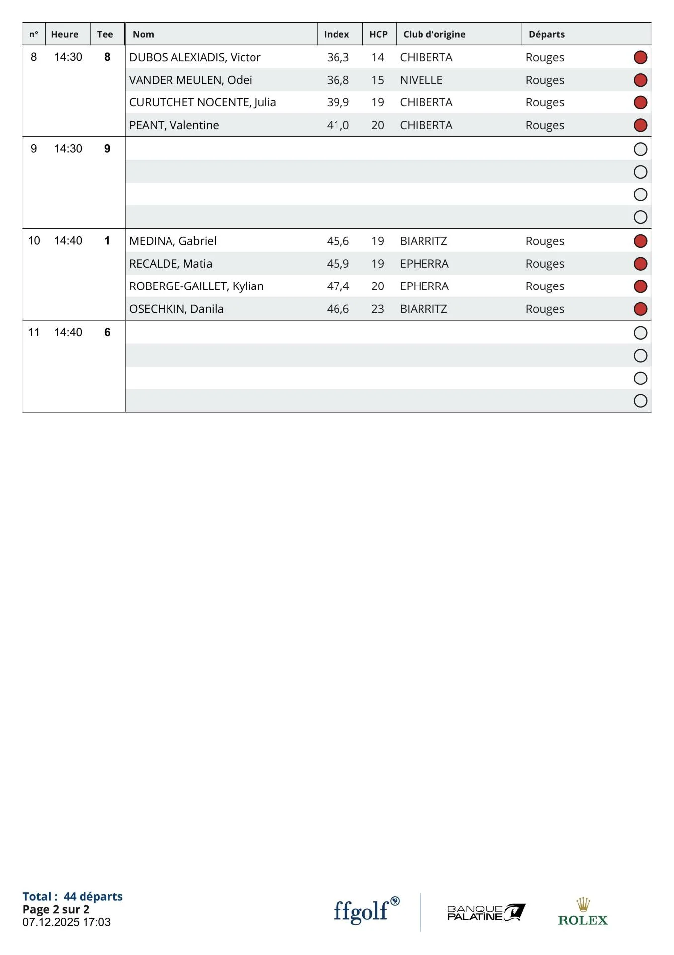 Départs  Epherra mercredi 10 décembre