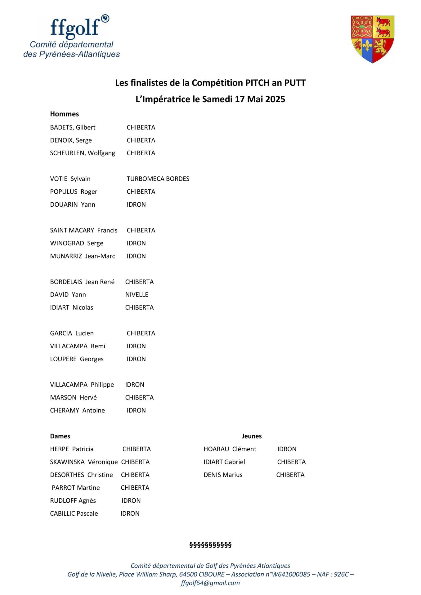 Finalistes  Pitch and Putt 2025