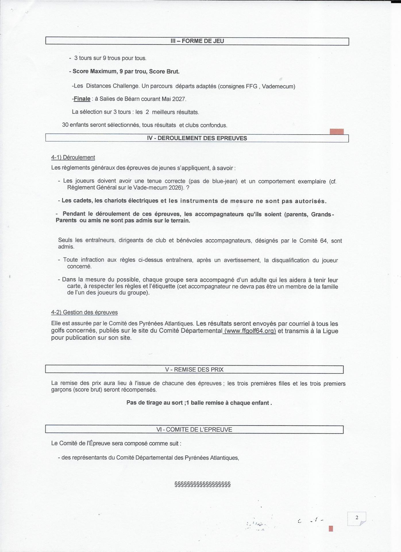 Règlement Challenge  suite et fin