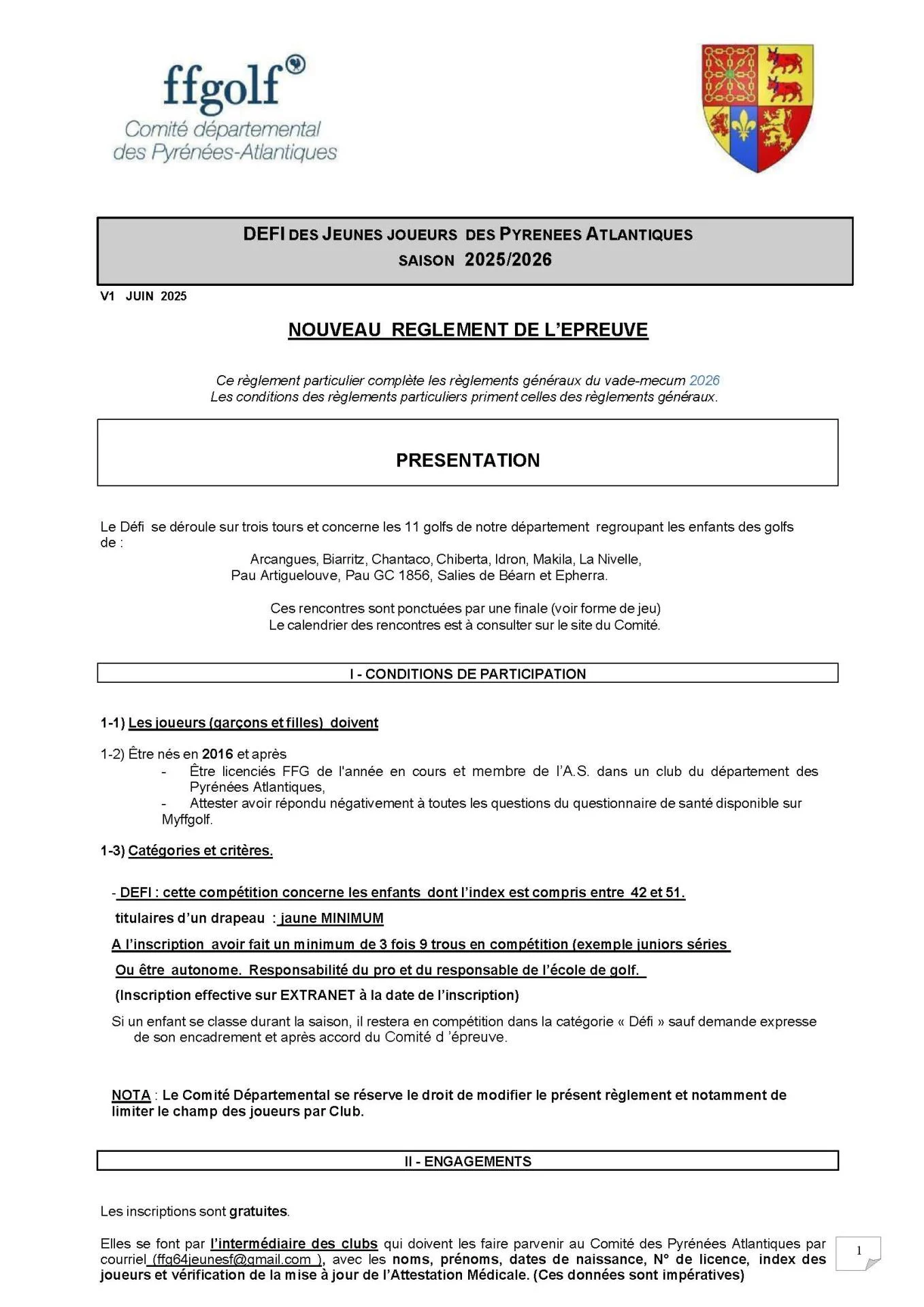 Réglement Défi  2025/ 2026